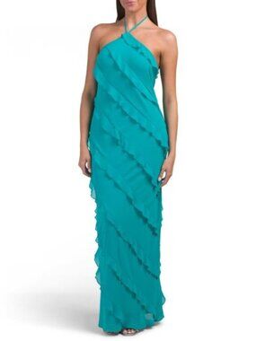 MORGAN Chiffon Ruffle Detail Halter Dress